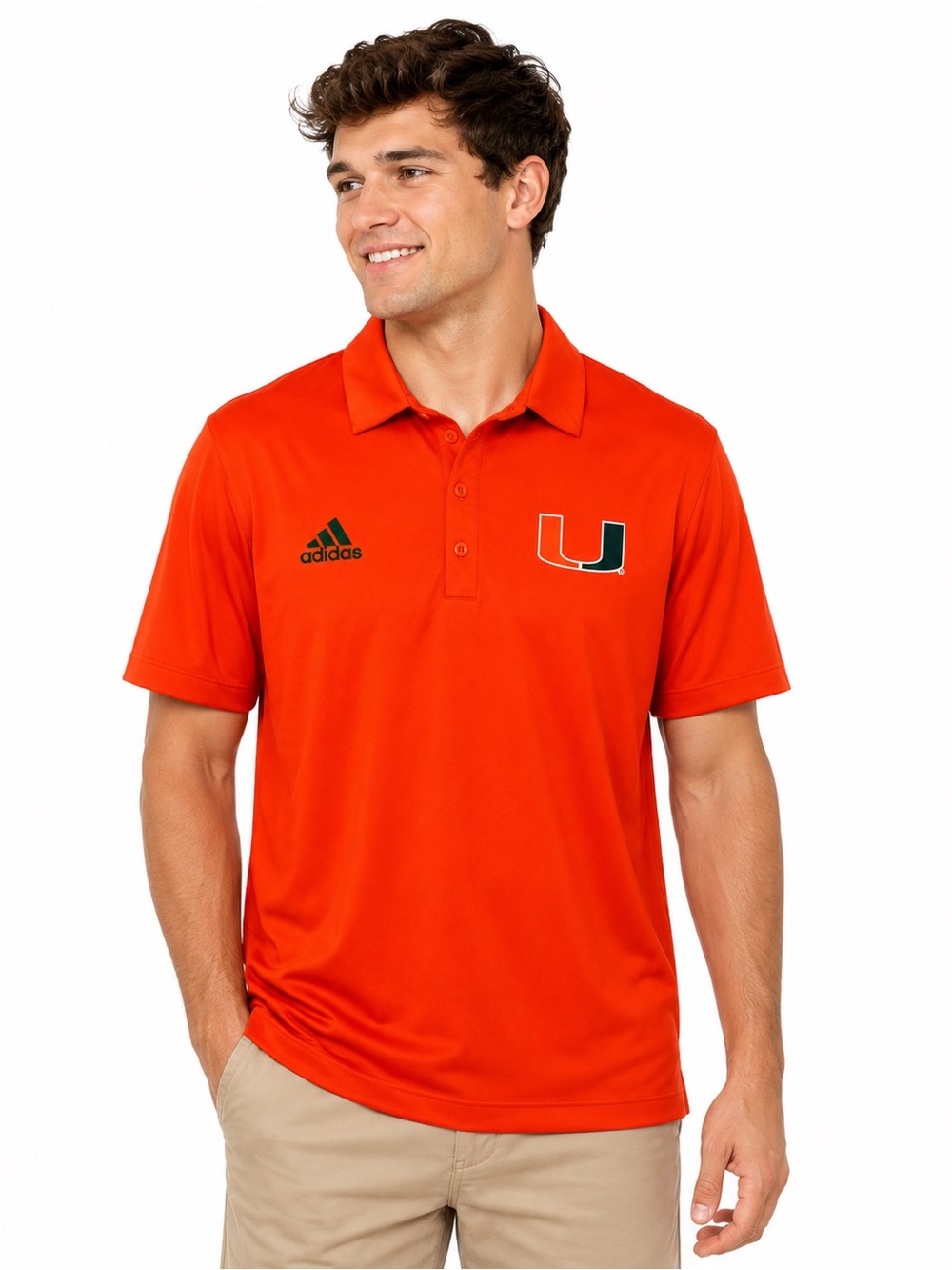 adidas Orange University of Miami Logo Polo Hurricanes Football NCAA Sz L